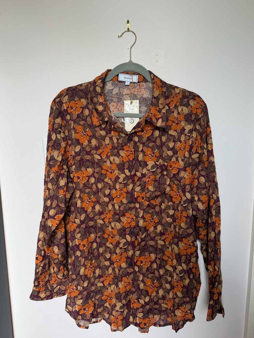 RIHOAS Floral Shirt in Burgundy and Orange